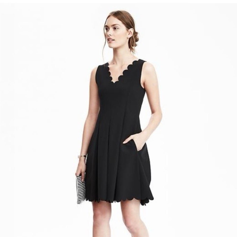 NWT Banana Republic Black Scalloped Dress